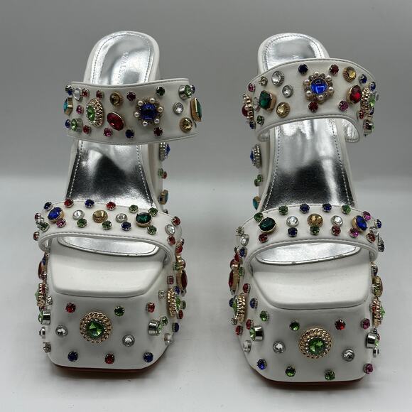 AZALEA WANG Breeze Embellished Sandal in White Jewel Rhinestone Sz 10 - Picture 3 of 9